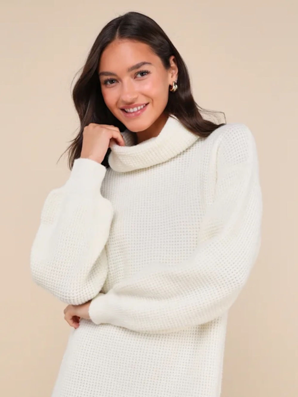 Talbots Women's Cream Tunic Cowl Funnel Neck Sweater